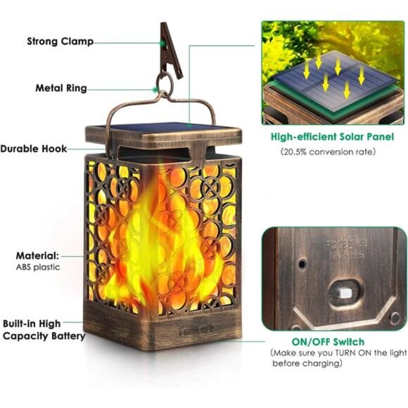 Solar Lights Upgraded Solar Lantern Flickering Flame Outdoor Hanging - Picture 4 of 7
